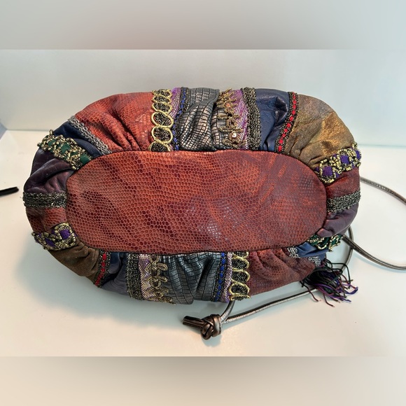 Vintage 80’s Rita Diana Mylinka Skyrocket Drawstring Leather Embellished Purse - Picture 5 of 10